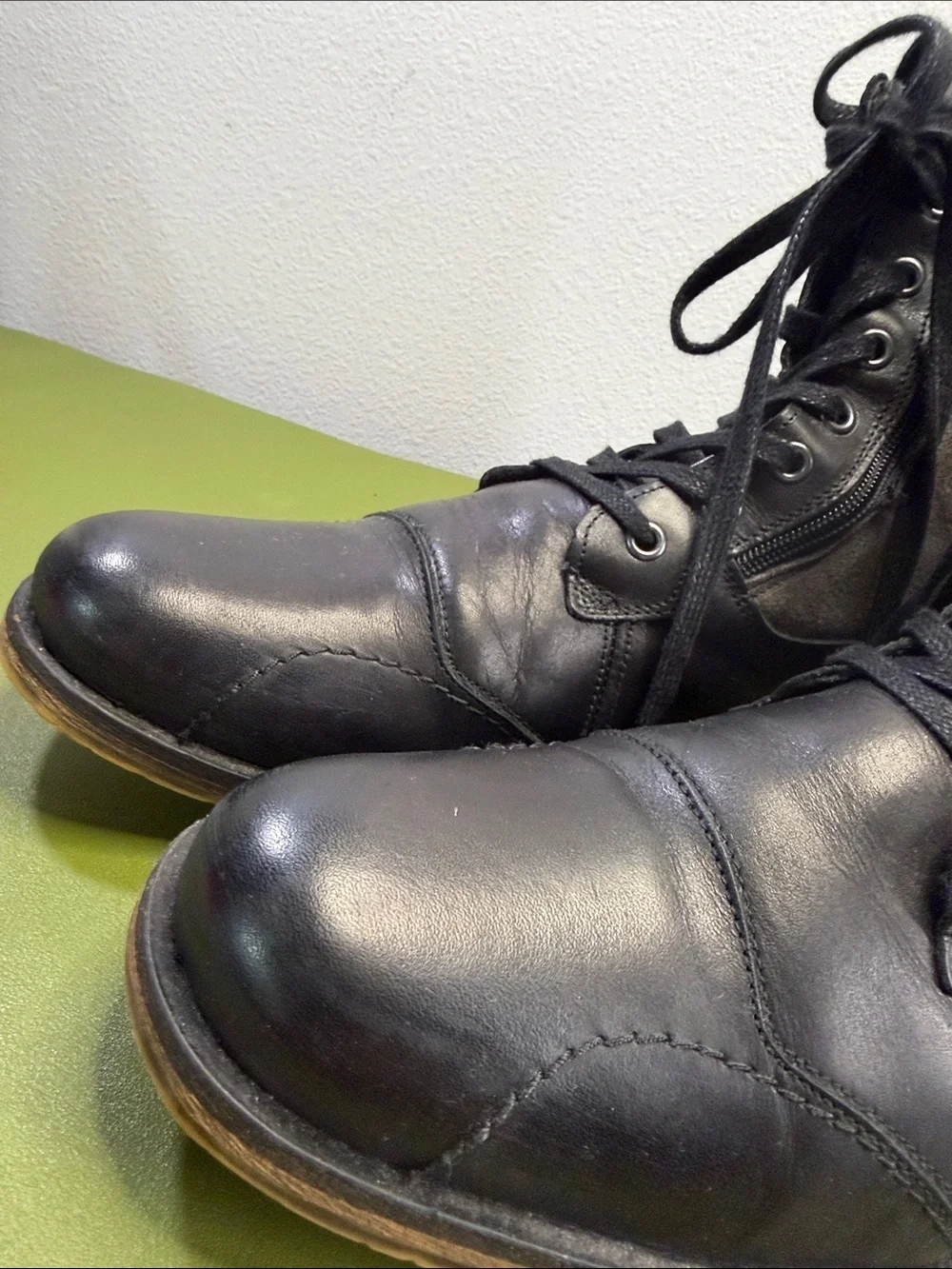 Steve Madden Black Leather Lace-Up Zip Combat Boots Size 12